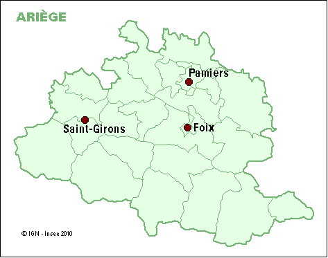 carte des cantons du département de l'Ariège
